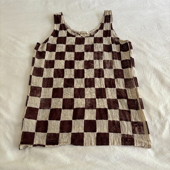 Checkered Sleeveless Top - Brown and White - Picture 5 of 6